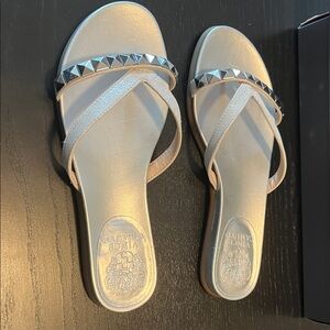 Vince Camuto Silver Metallic Studded Slide Sandals